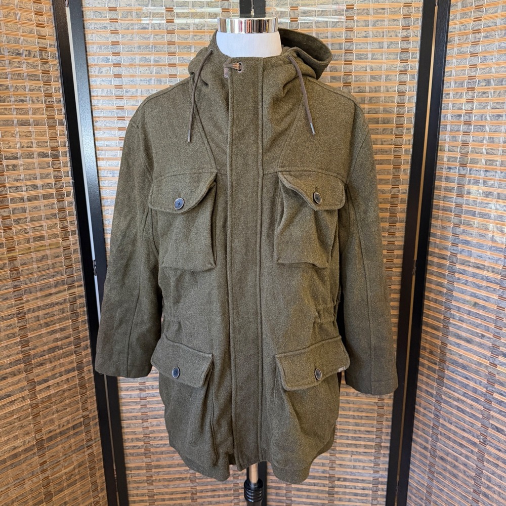 Timberland Traveler Field Jacket Mens XXL Olive Wool Blend Hooded Coat 5510J